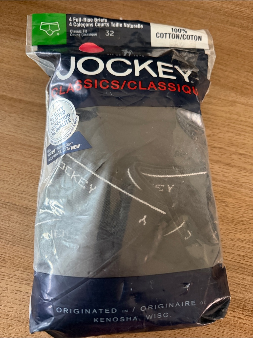 NWT Jockey Black Classics 4-Pack Full-Rise Briefs size 32